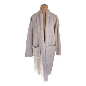 Eileen Fisher  Sherpa Like Long Length Off White Cardigan w/ Pockets Sz S